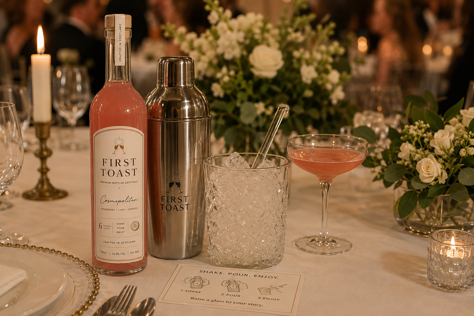 First Toast Cosmopolitan bottle with shaker, ice bucket and coupe glass